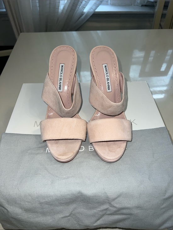 Manolo Blahnik Shoes - Manolo Blahnik Blush Suede Double-Band Slide Mules